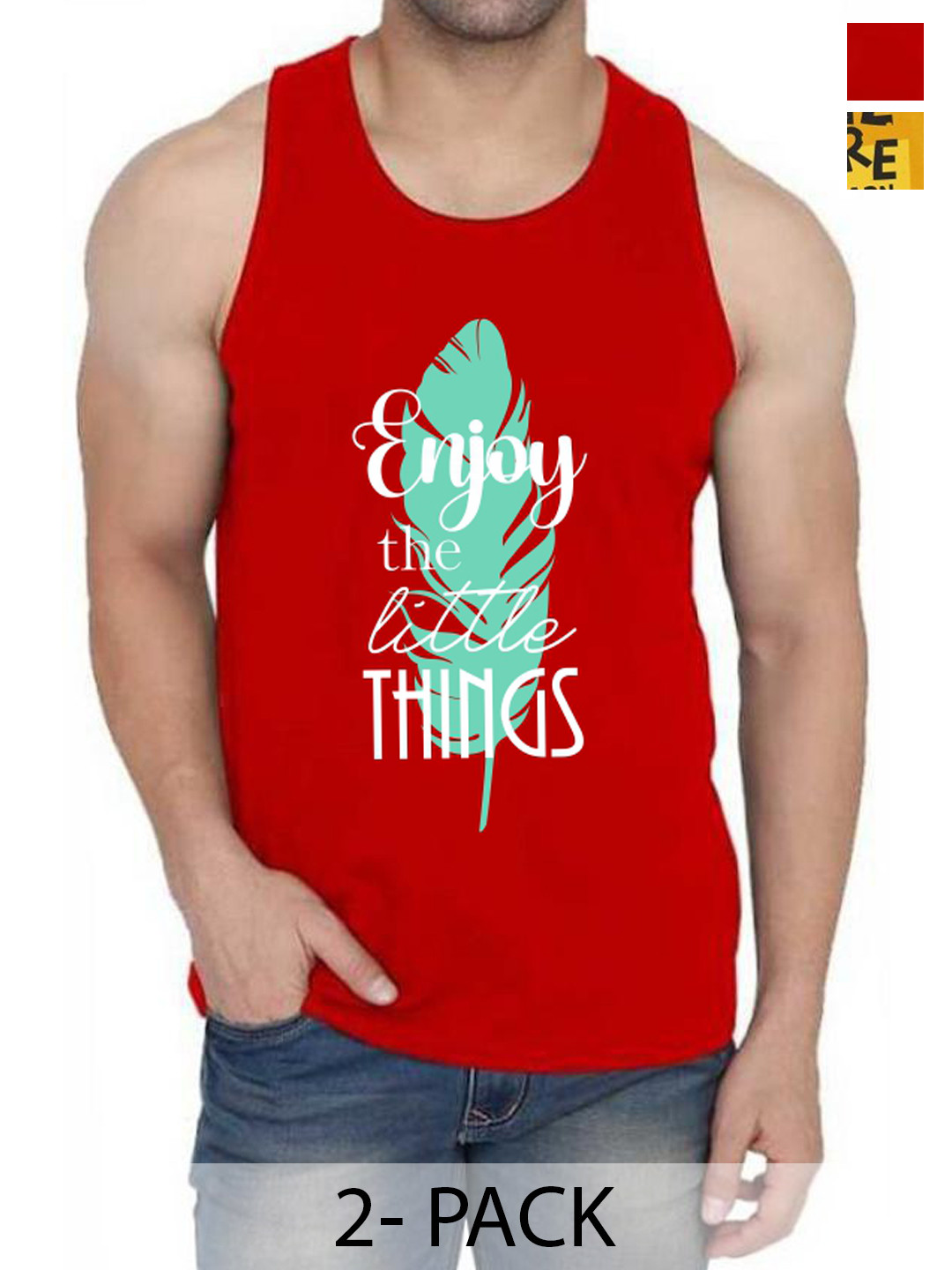 WOOSTRO Pack Of 2 Printed Gym Vests RS26 (ENJOY RED)(MORE MUSTARD)