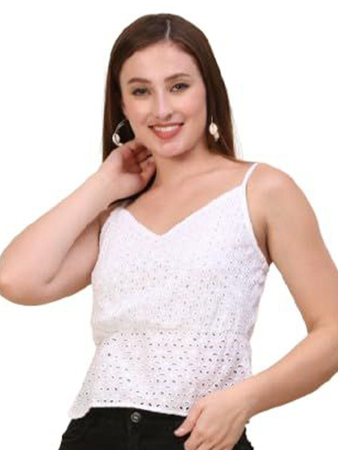 JC JUMMY COUTURE Women Schiffli Cotton Cinched Waist Top