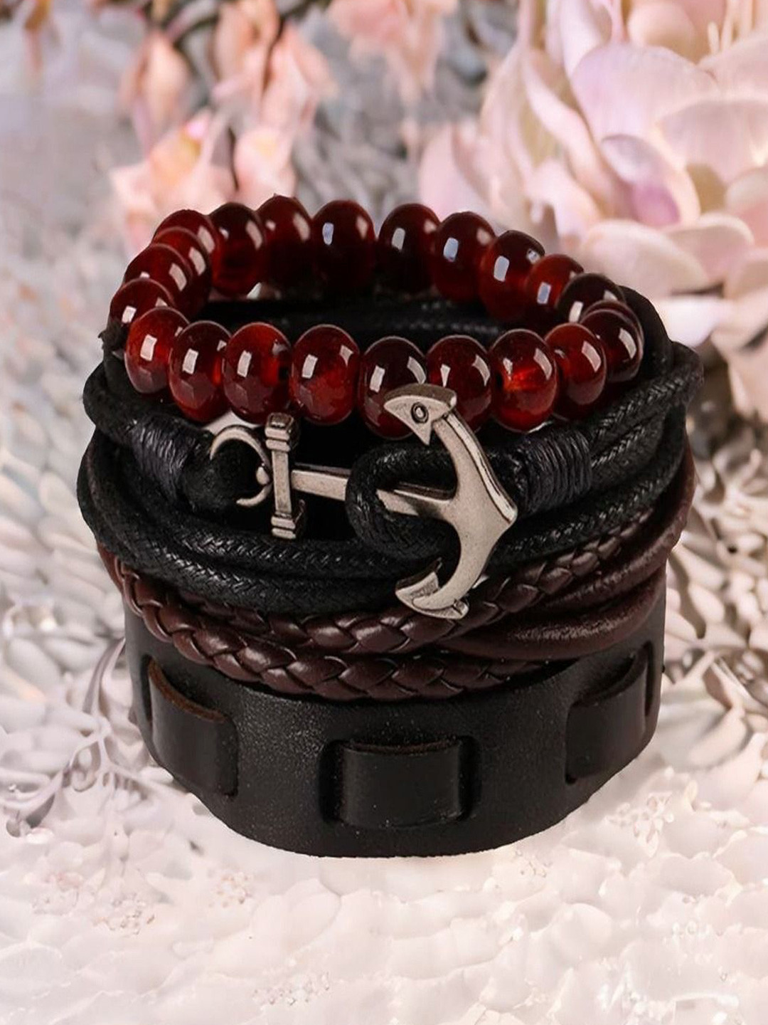 The Roadster Lifestyle Co. Men's Pack of 4 Beaded Leather Cord Bracelet