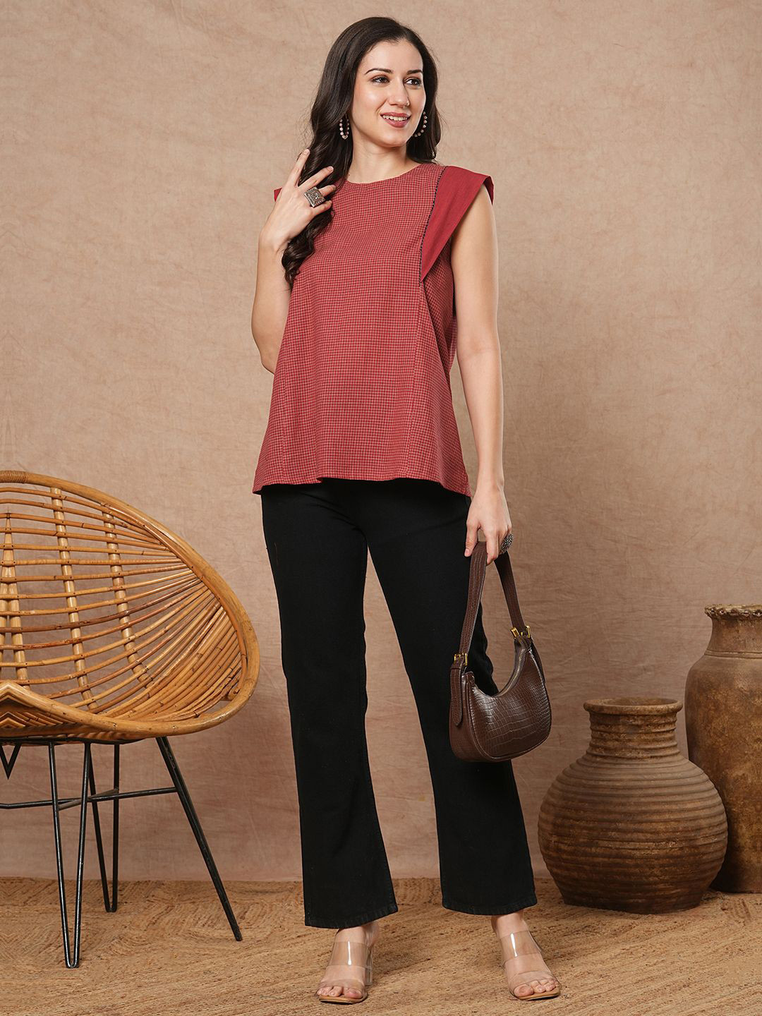 KAMI KUBI Checked Cotton Top