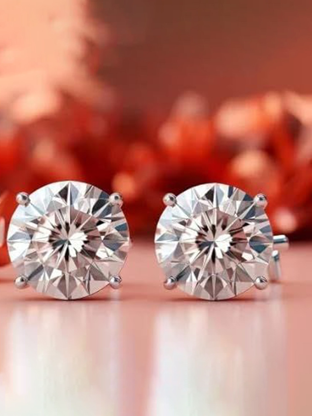 Tuanz Silver Jewelry 925 Sterling Silver Rhodium-Plated Stone Studded Cut Diamond Studs