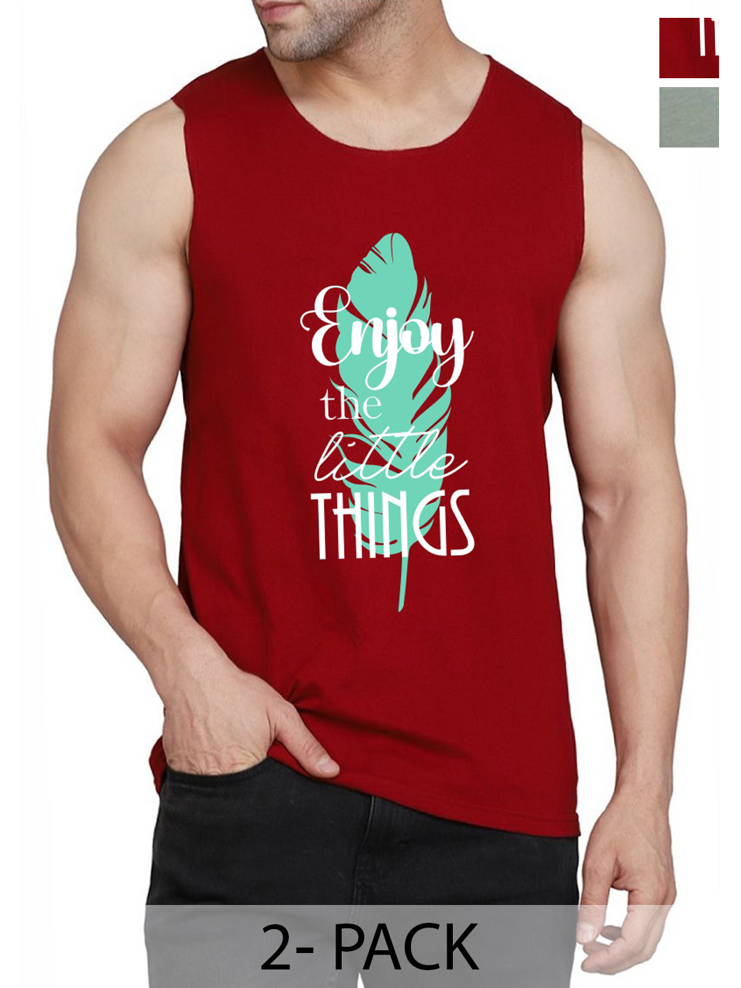 WOOSTRO Pack Of 2 Printed Gym Vests RS26 (ENJOY MAROON)(MORE LGTGREEN)