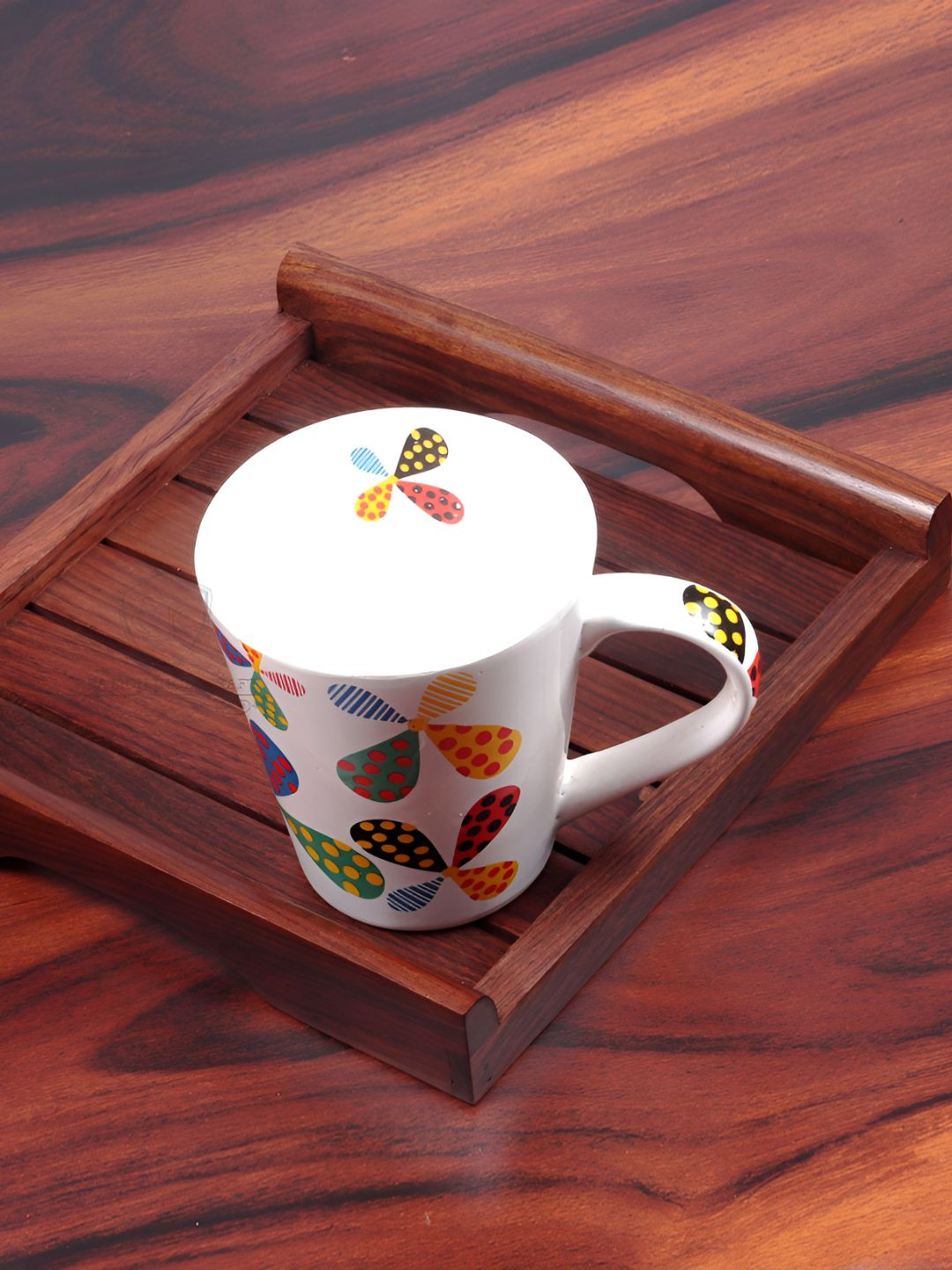 Creation India Craft Brown Wooden Serving Tray With Round Handles