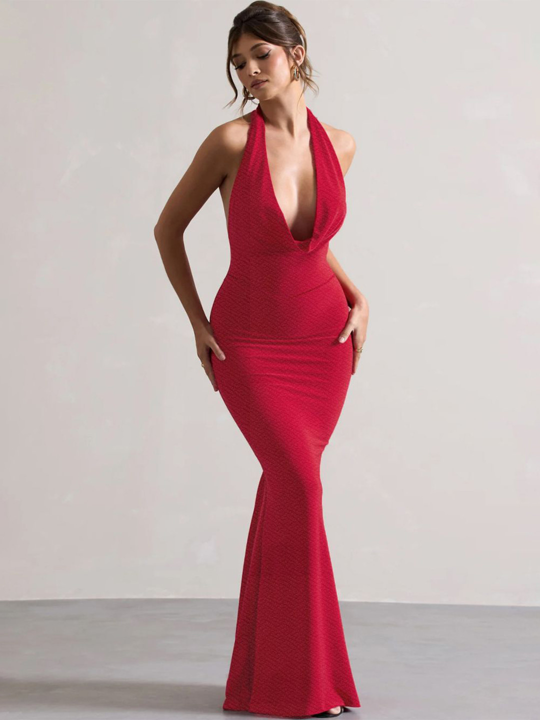 Moda Rapido Cowl Neck Crepe A-Line Maxi Dress