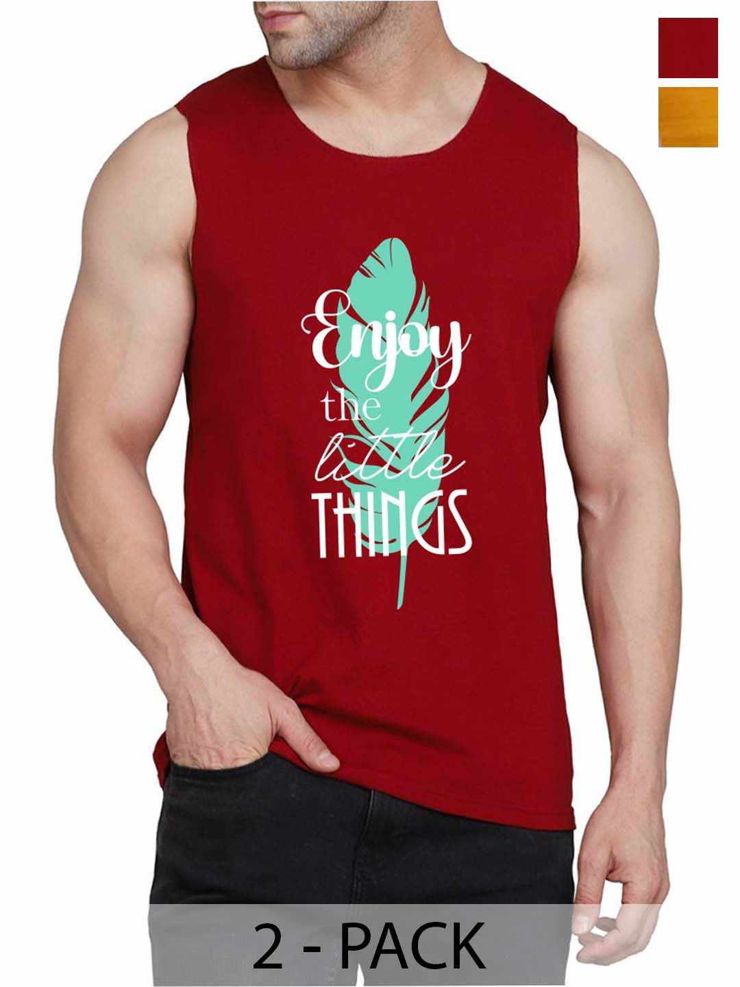 WOOSTRO Pack Of 2 Printed Gym Vests RS26 (ENJOY MAROON)(MORE MUSTARD)
