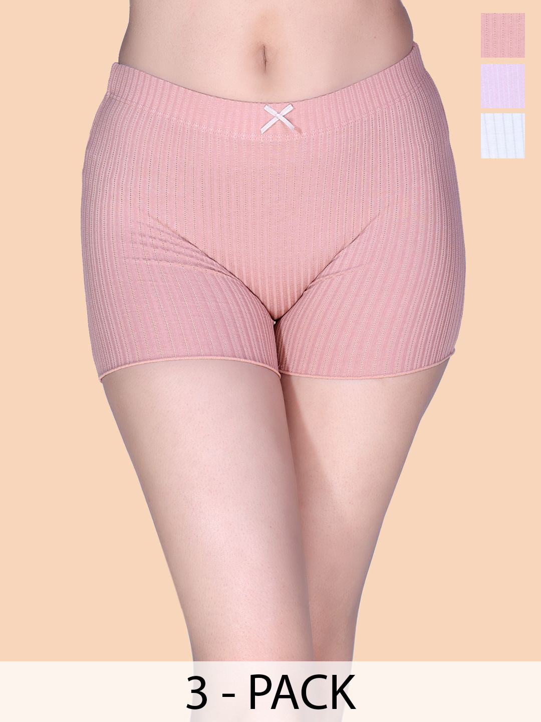 Amour Secret Pack Of 3 Cotton High Rise Boy Shorts Briefs P2042_Wht_Muv_Rst_S