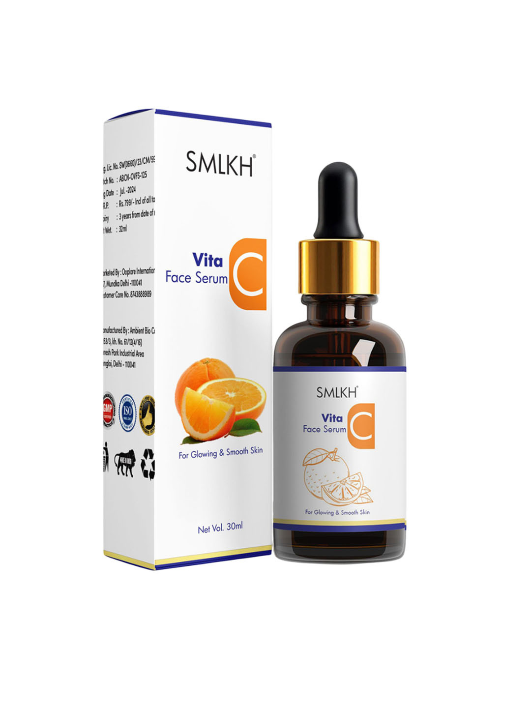 Smlkh 10% Vitamin C Face Serum For Dark Spots Corrector & Glowing Skin - 30 ml