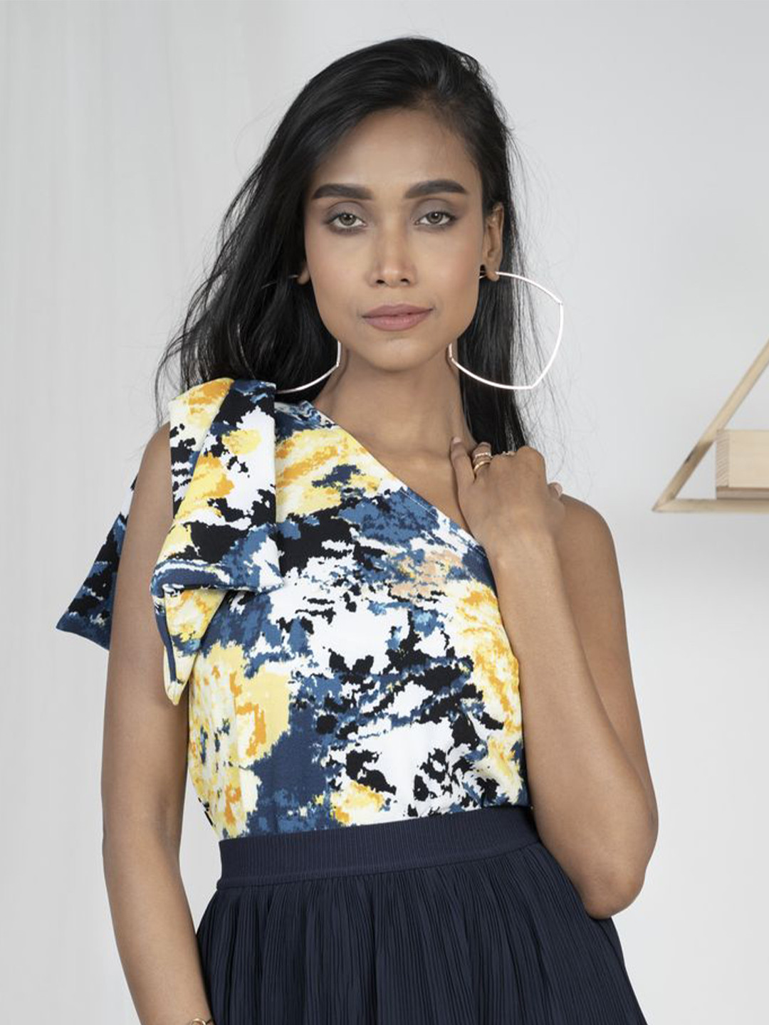 XOXO Cherry Women Abstract Printed One Shoulder Crop Top