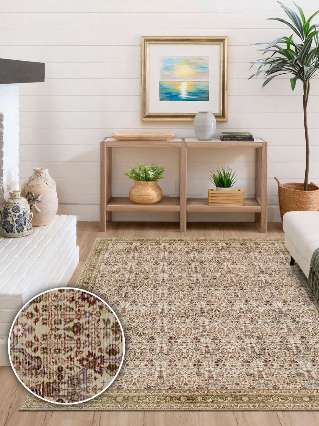 Kaleen India Lime Green Traditional Anti-Skid Polyester Carpet