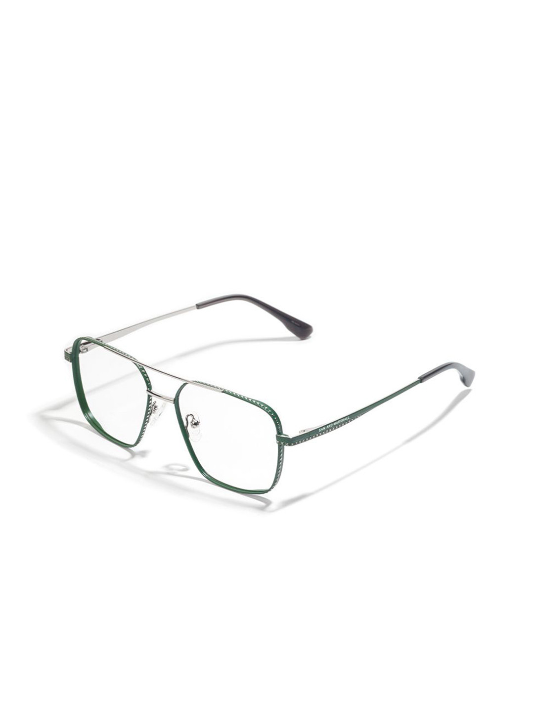 SAM & MARSHALL Osmium Green & Silver-Toned Full Rim Glasses Square Frames