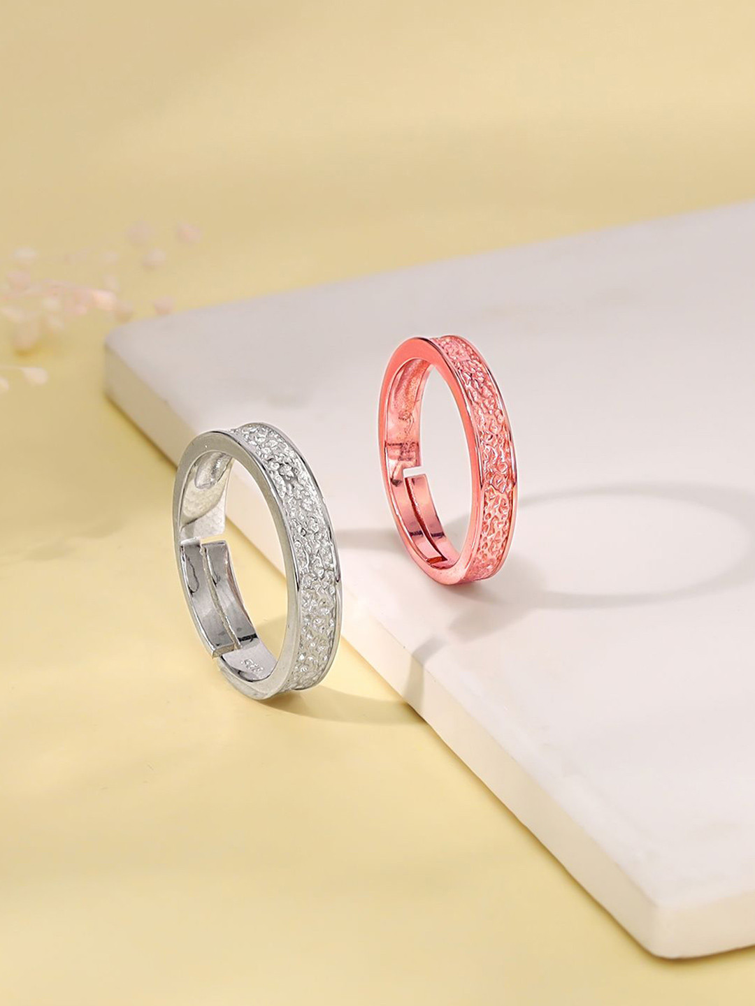 GIVA 925 Sterling Silver Set Of 2 Rhodium Plated Dual Tone Adjustable Couple Band Rings