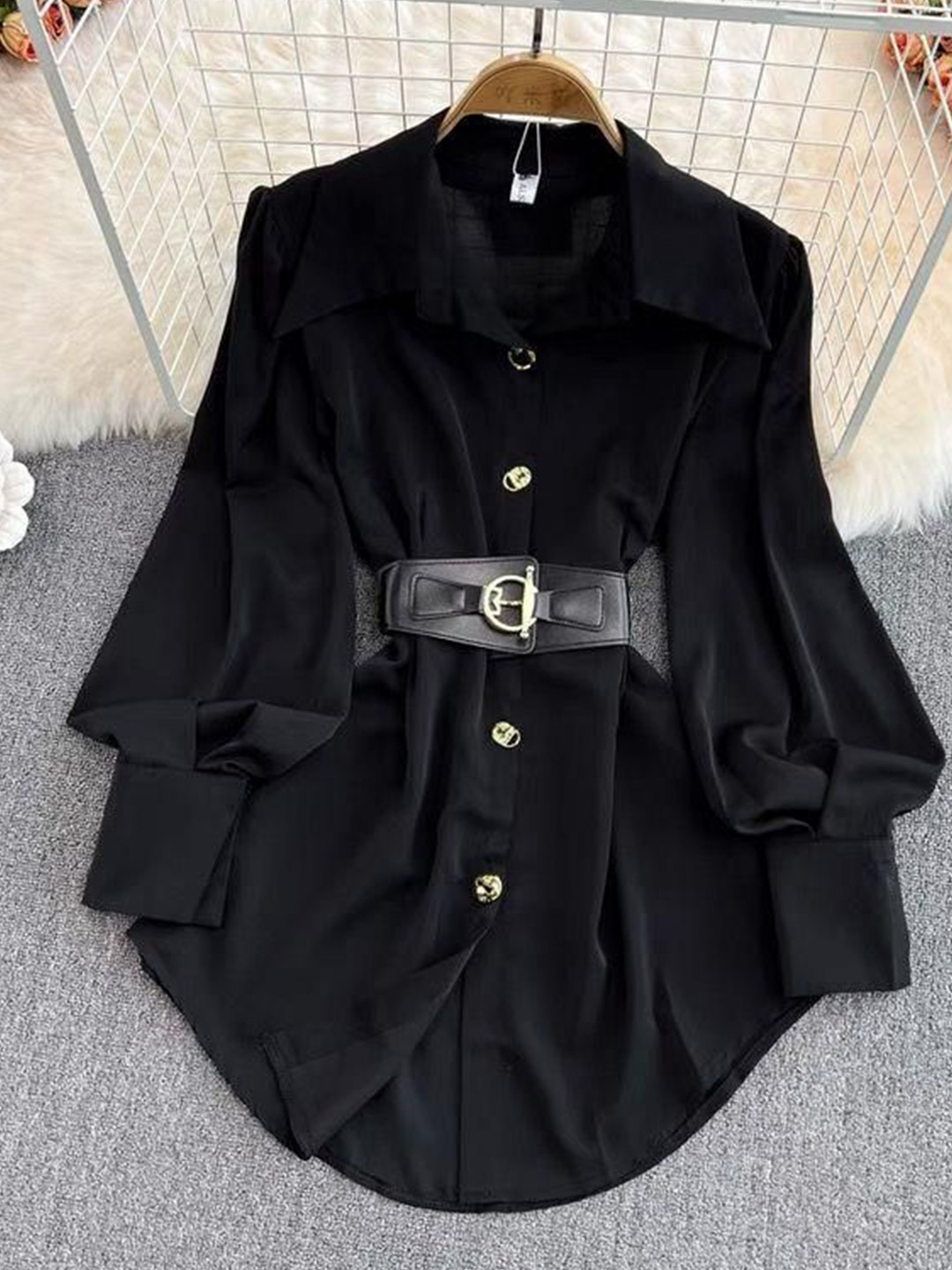 Miss Mosa By Akanksha  Black Locaste Statement Shirt With Belt