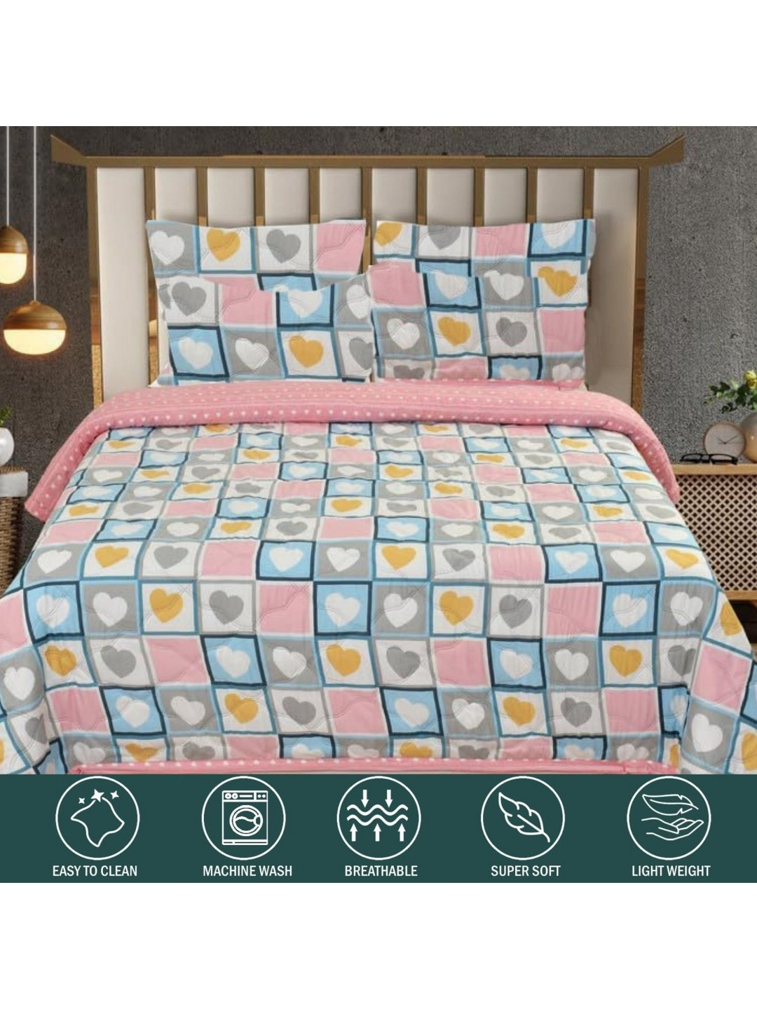 Innovative Edge Pink Conversational Cotton Fitted 210 TC Queen Bedsheet Set 2.54 x 2.28m