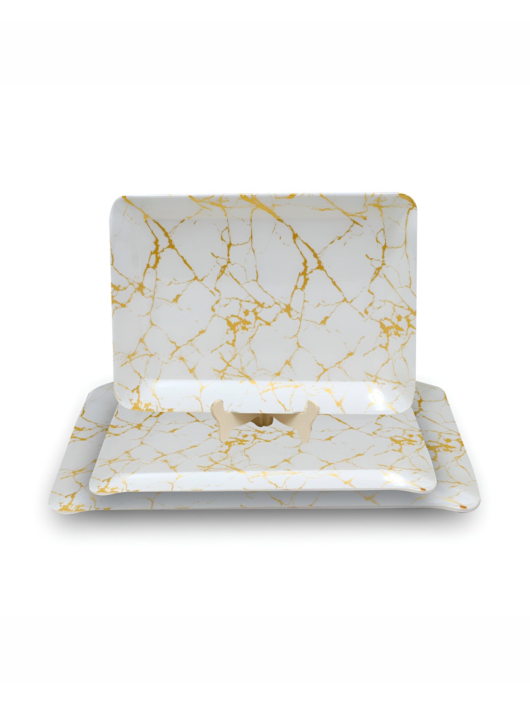 ARIYA White & Gold Toned 3 Pieces Printed Melamine Serving Trays