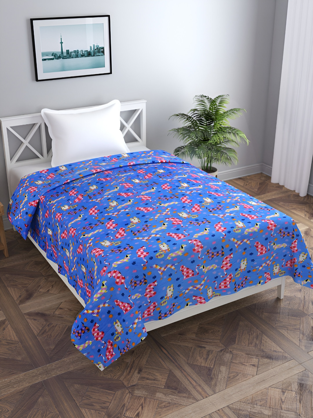 BREVARD Blue & Yellow Printed Flannel 190 GSM Single Bed Duvet Cover With Zipper