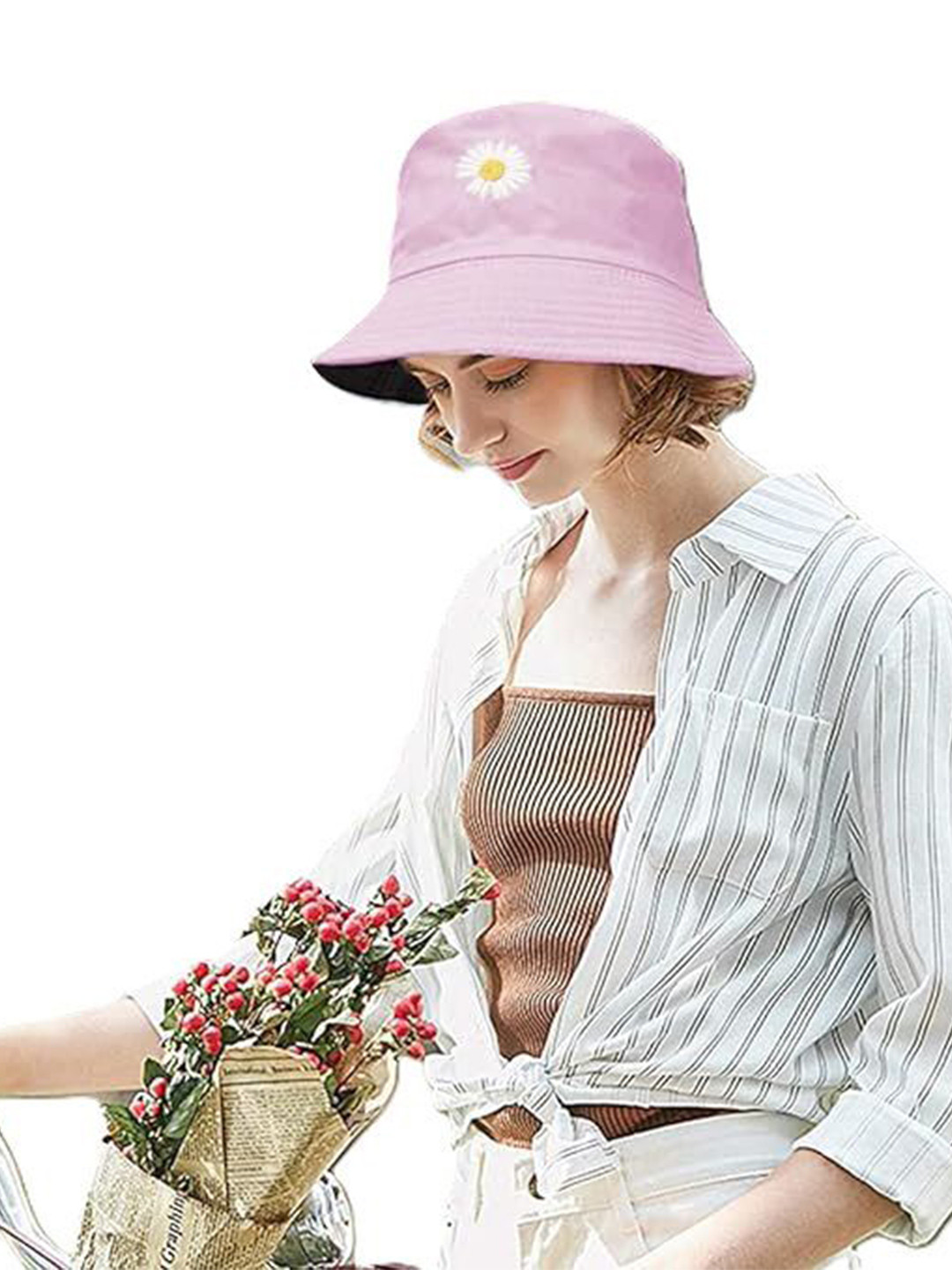 Alexvyane Women Floral Embroidered Reversible Bucket Hat