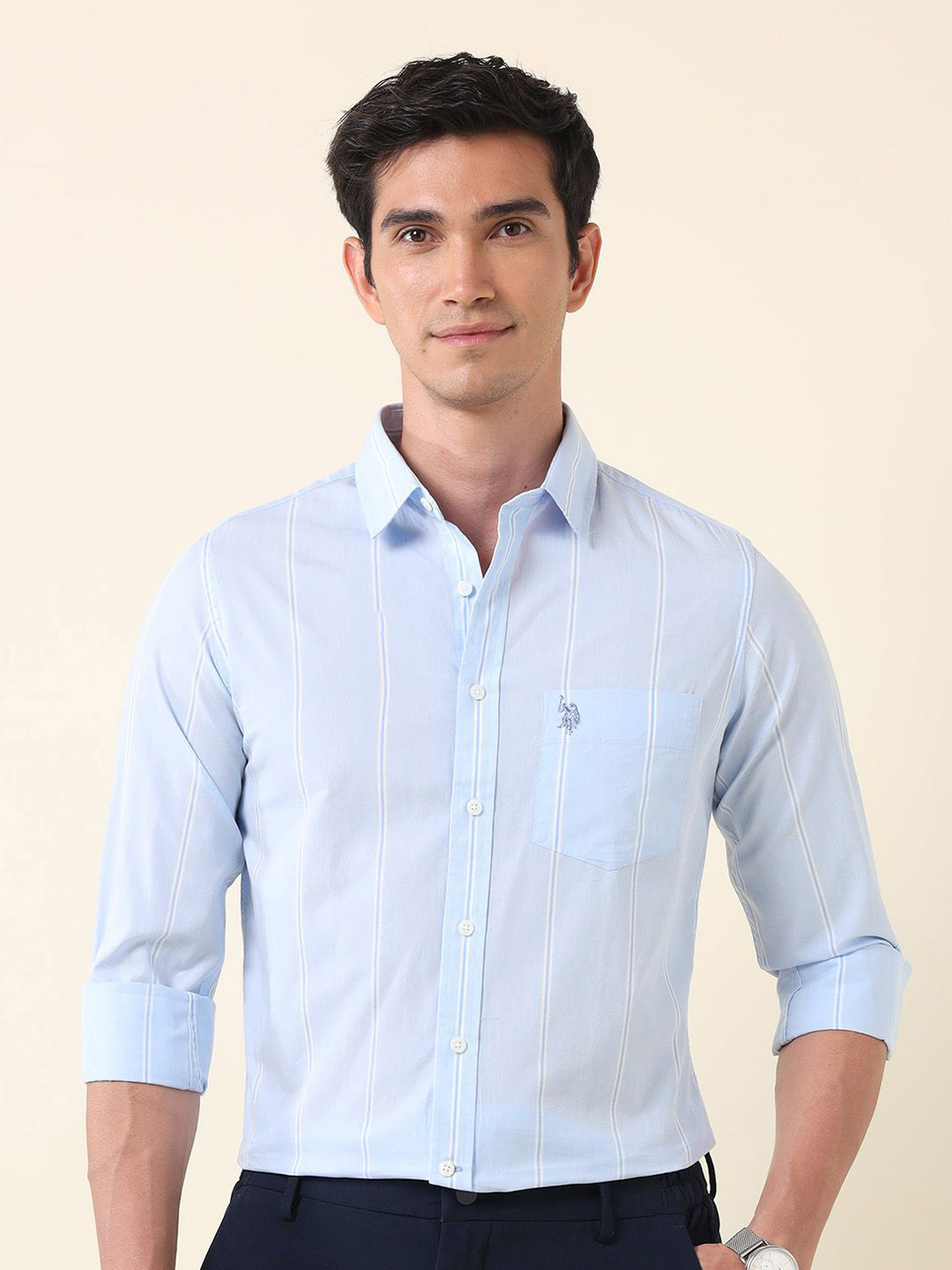 U.S. Polo Assn. Men Tailored Fit Opaque Striped Casual Shirt