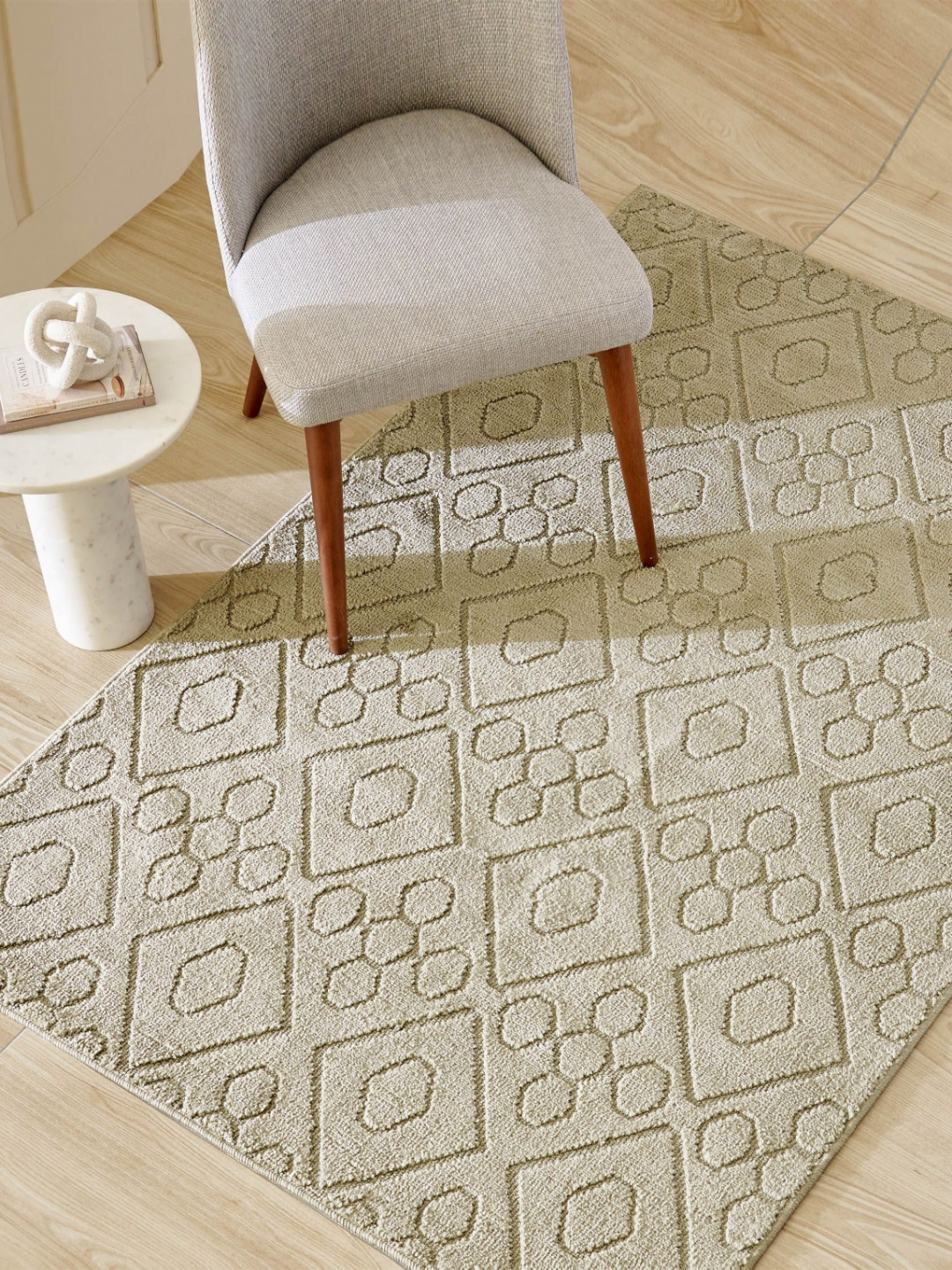 Home Centre Savanna Green Geometric Textured Carpet