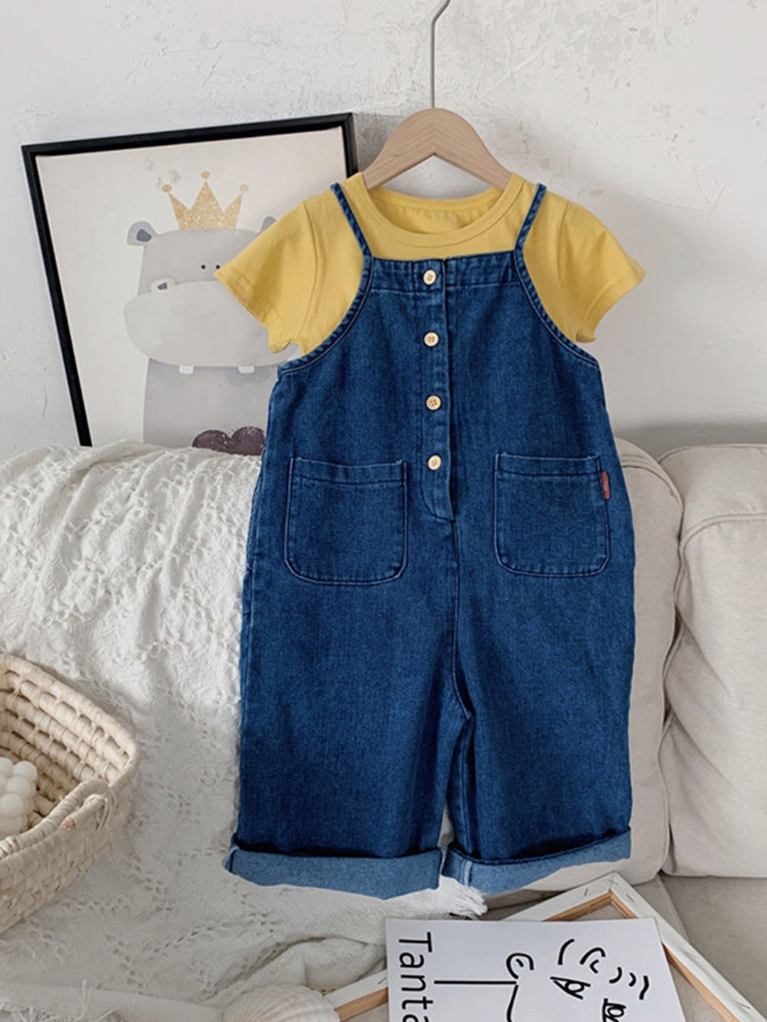 LULU & SKY Straight Fit Strappy Denim Dungaree