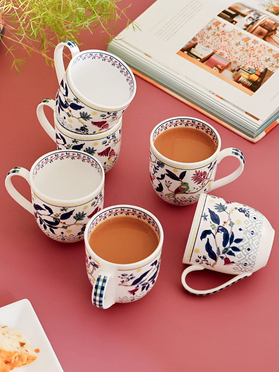 The Wishing Chair White & Blue Floral Printed Ceramic Glossy Cups Set of Cups and Mugs