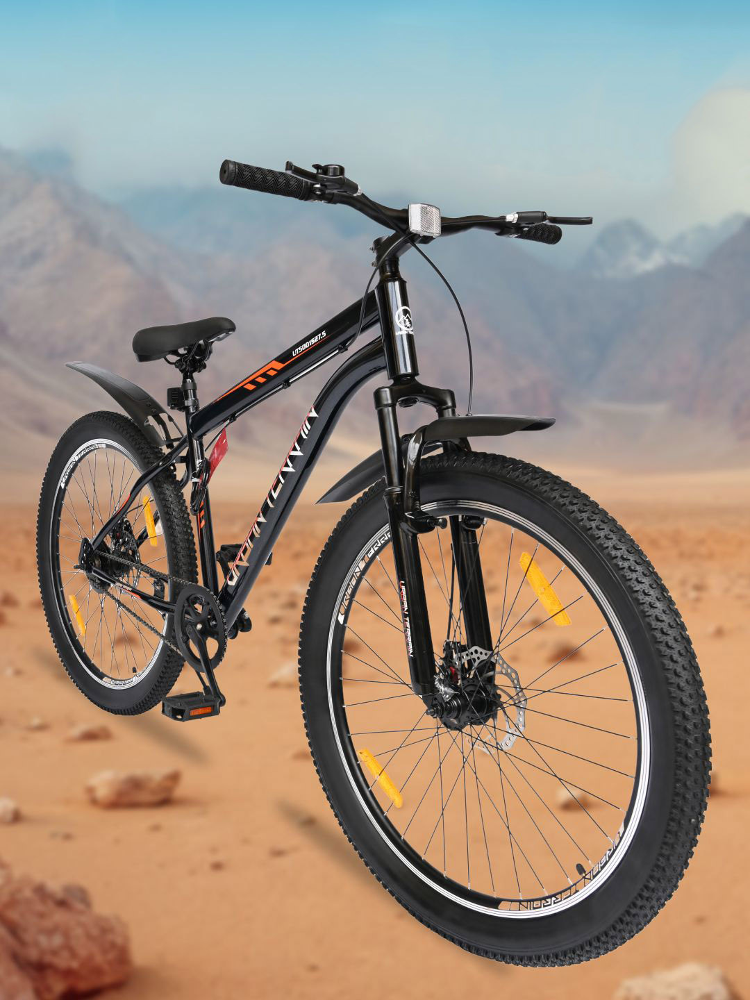URBAN TERRAIN UT5001S27.5 with Dual Disc Brake, Bell & Lock Single Speed MTB Cycle, Black