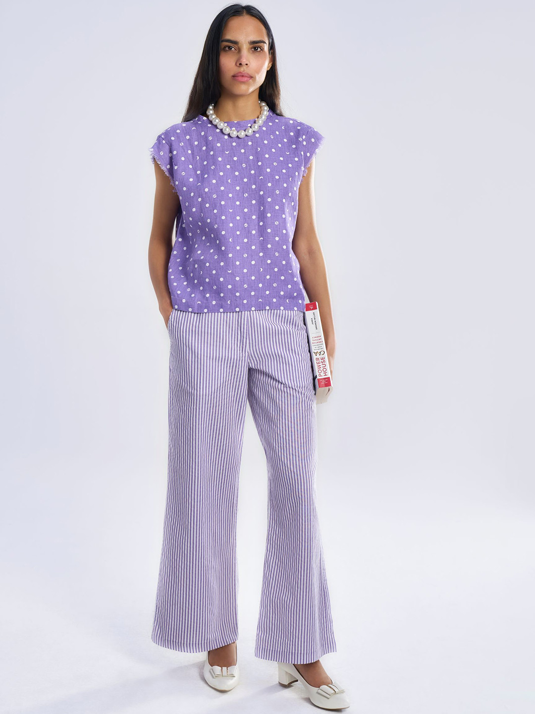 Terra Luna NOVA Women Striped Loose Fit Wide Leg Cotton Trousers