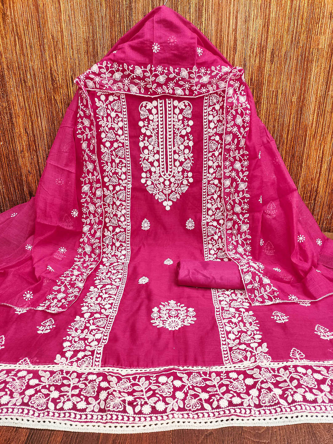 SAINOOR Floral Embroidered Chanderi Cotton Unstitched Dress Material