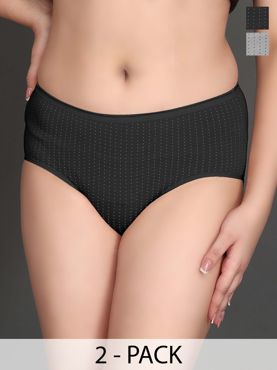 SHOPPY VILLA Pack Of 2 Printed Hipster Briefs 6048-BLACK - GREY-S-PO2