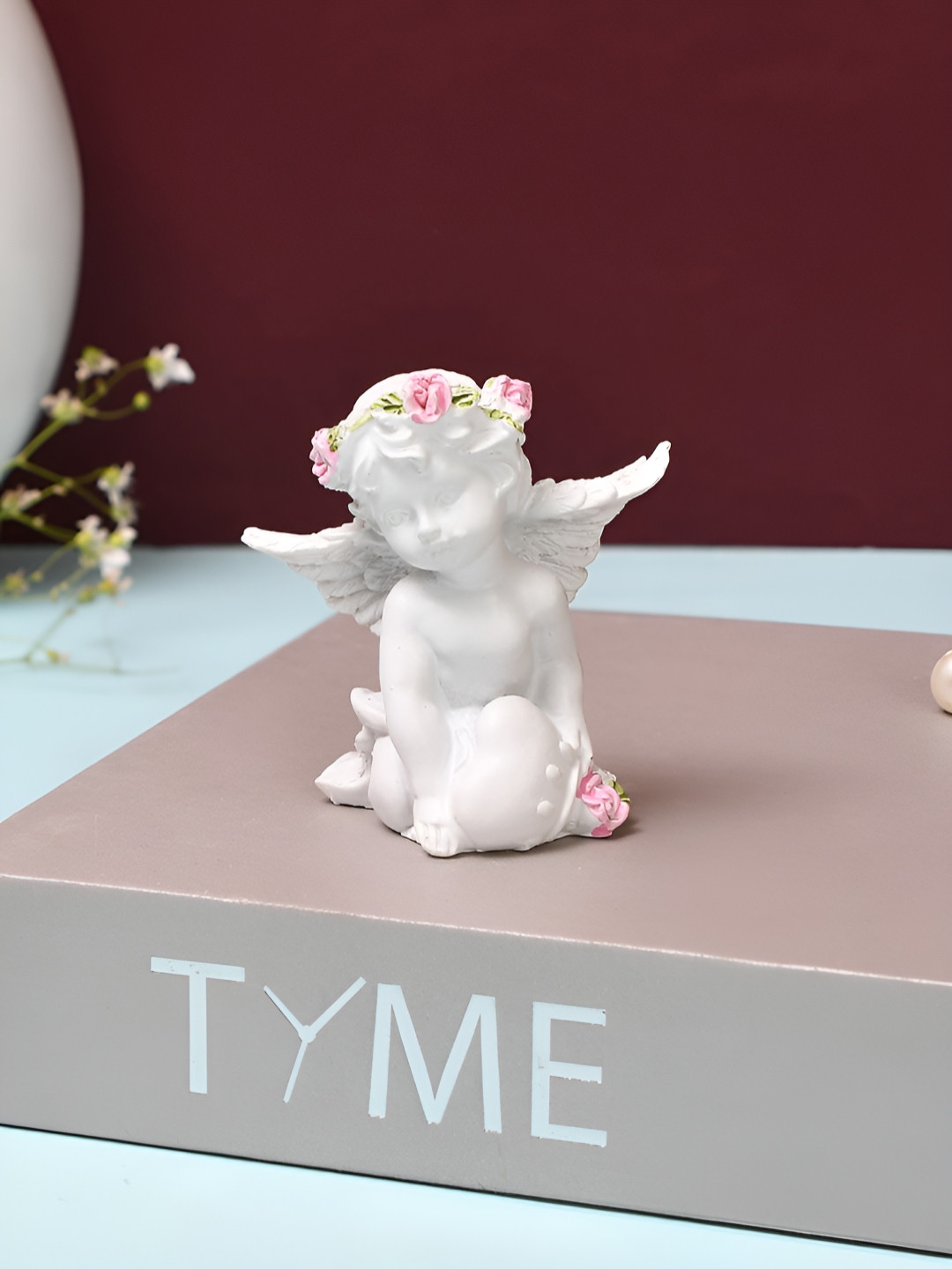 TAYHAA Angel with Heart Pink Polyresin Glossy Living Room Small Showpiece - 2.6 Inches