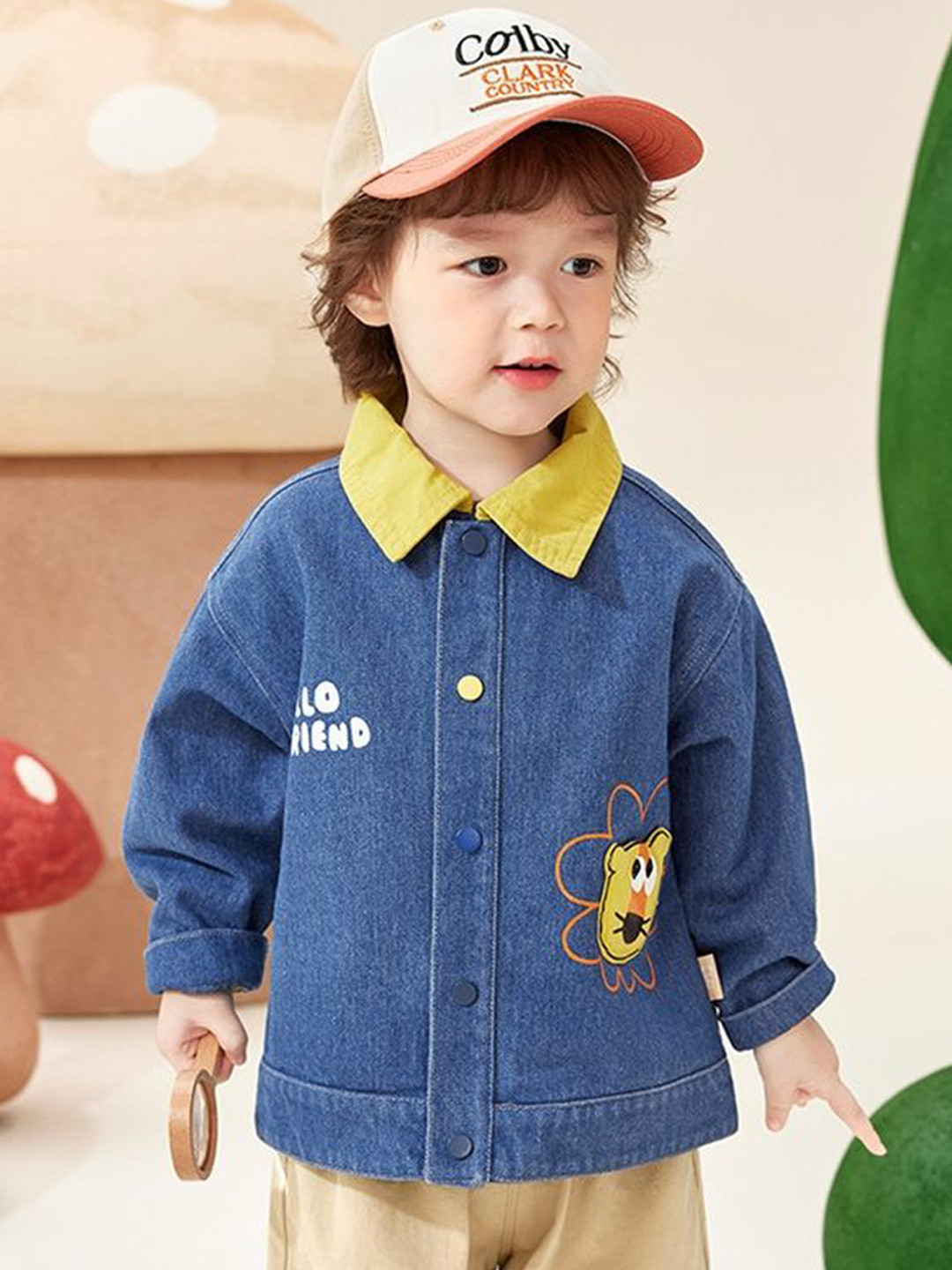 LULU & SKY Boys Cotton Crop Open Front Jacket with Patchwork