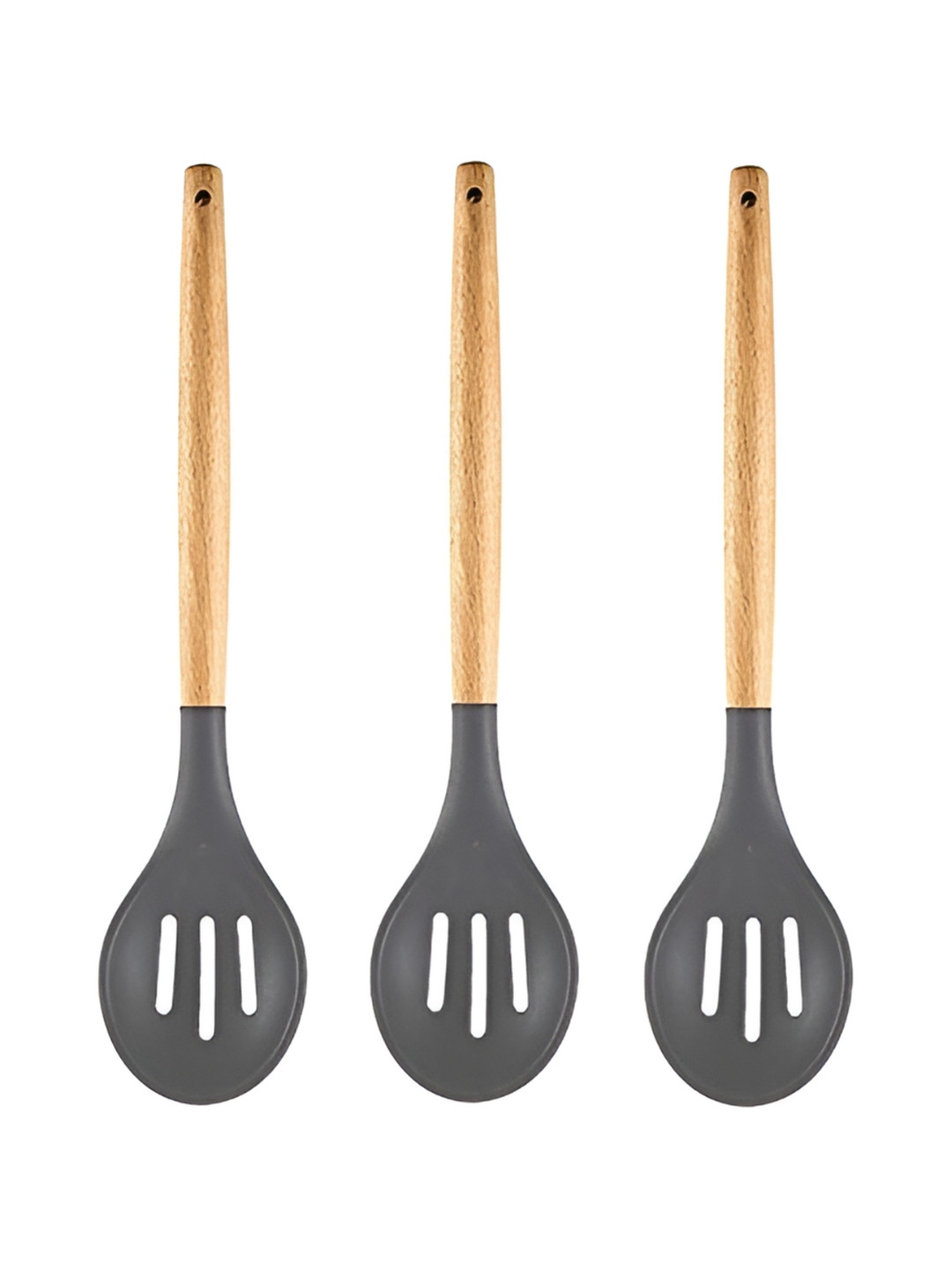 Baskety Grey 3 Pieces Wooden Handle Slotted Spatula