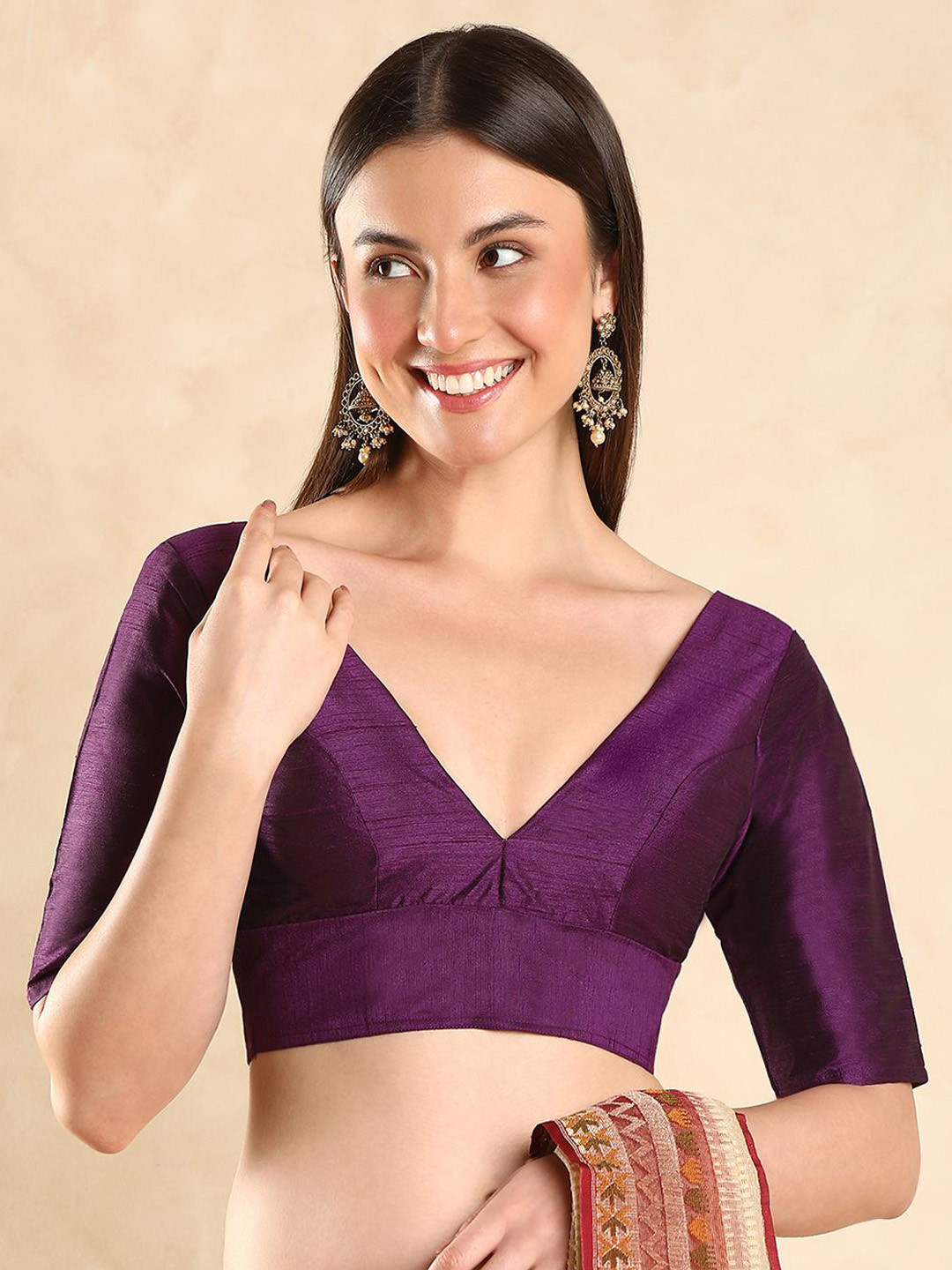 Happy Owl Women Padded V-Neck Saree Blouse