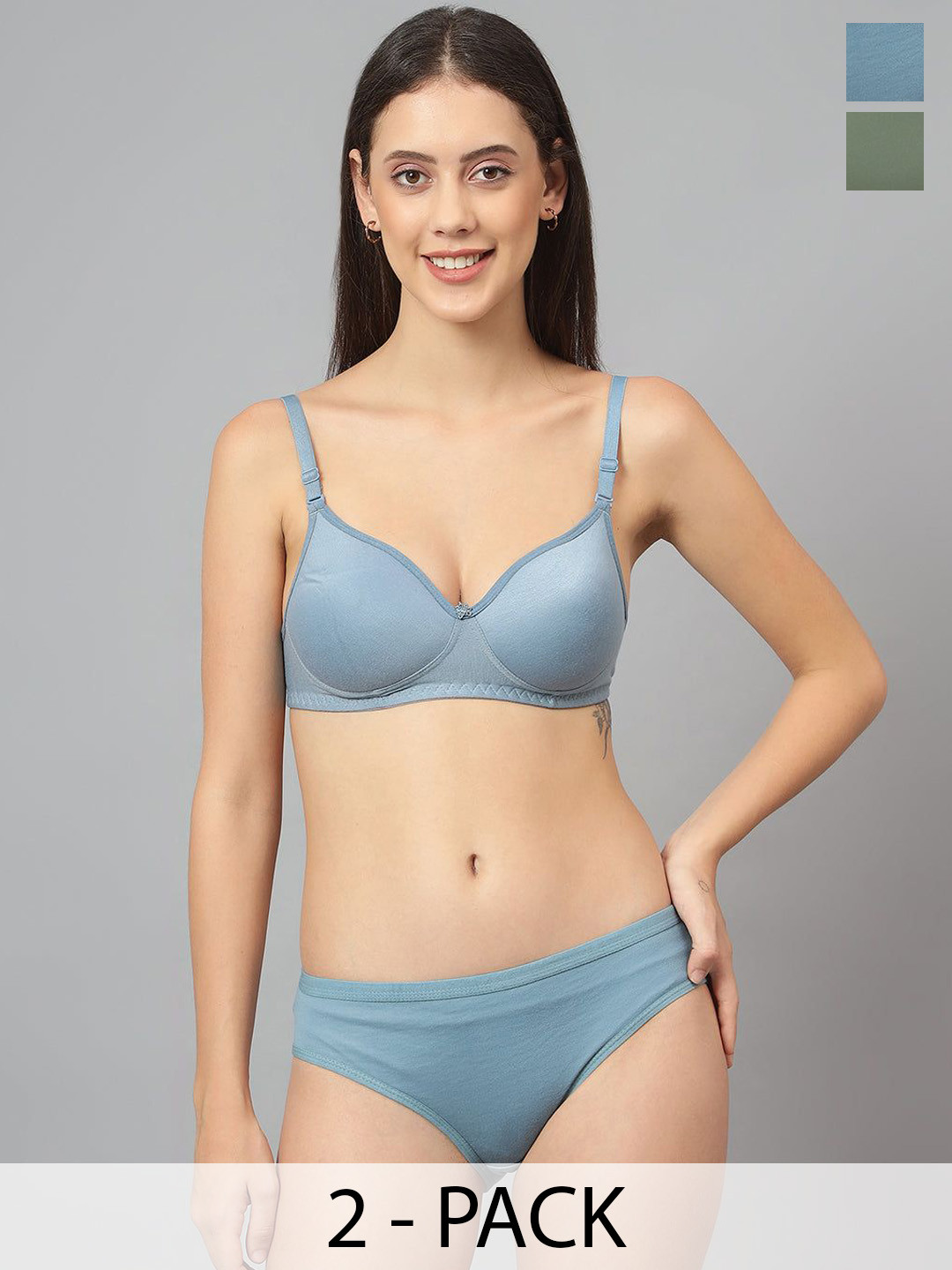 Designer Bugs Women Pack Of 2 Non Padded Non Wired Cotton Lingerie Set NPLS-O-G-30B