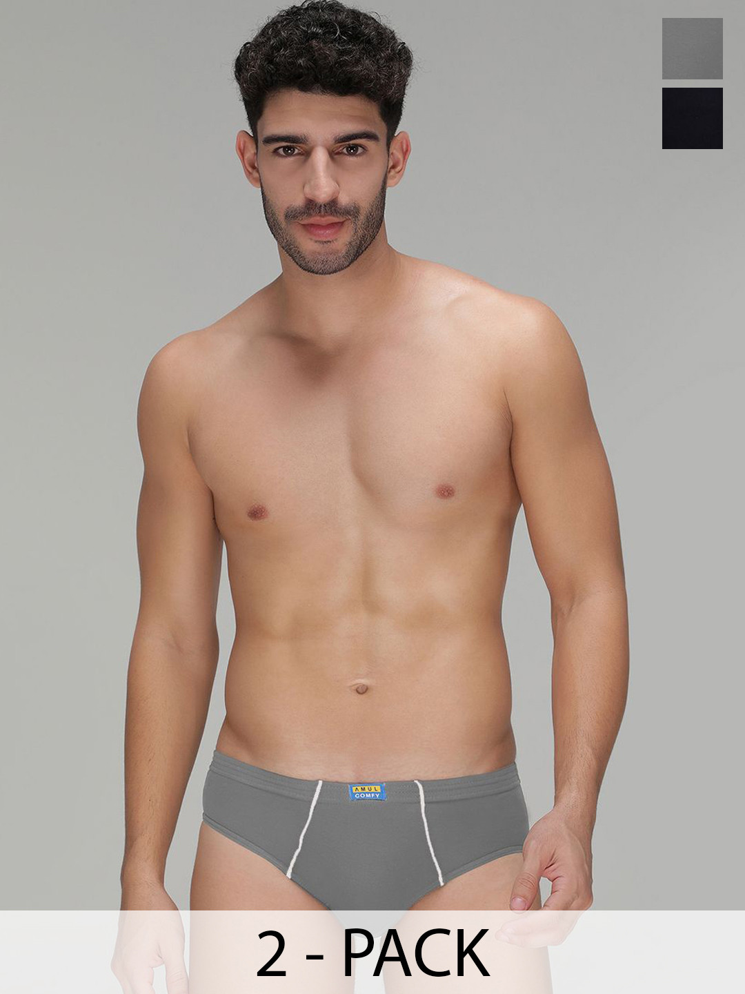 AMUL COMFY Men Pack Of 2 Pure Cotton Mid-Rise Basic Briefs AC-CBRIIE-SG-NY-S-2PC