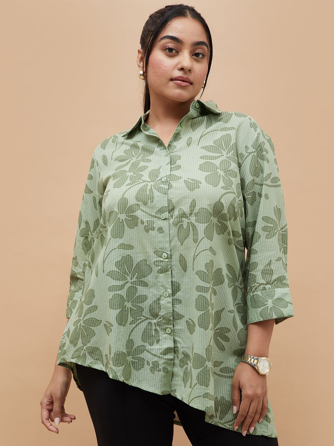 Nexus by Lifestyle Women Green Shirt Style Plus Size Top