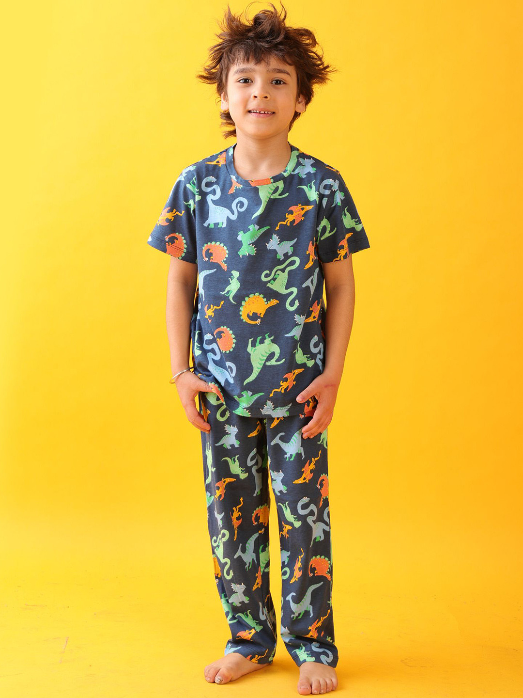 Anthrilo SS25 Boys Blue Dino Dreams Shorts Sleeves Pyjama Set Blue Night suits