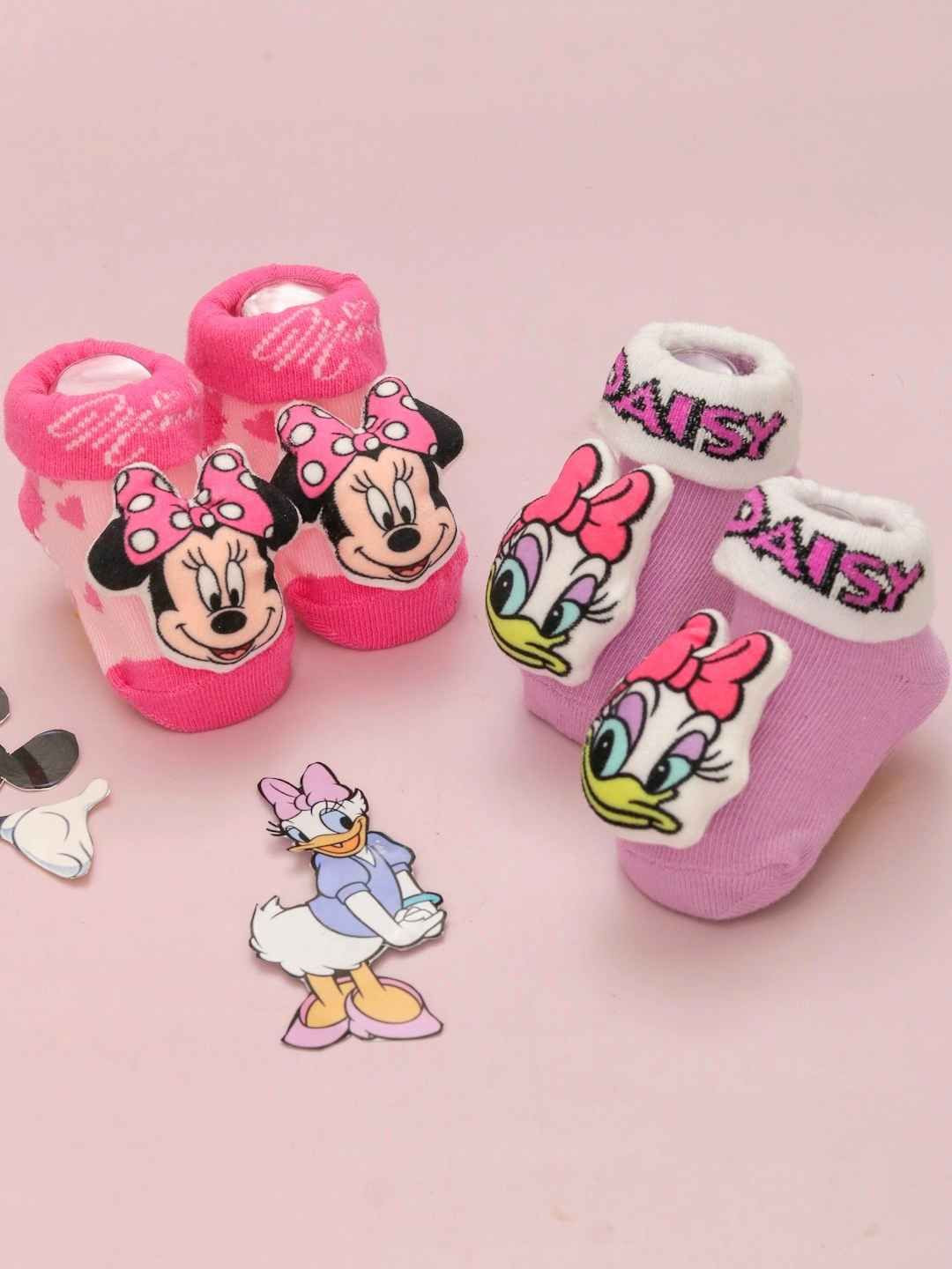 Yellow Bee Infants Pack Of 2 Minnie Mouse & Daisy Duck Patterned Ankle Length Socks