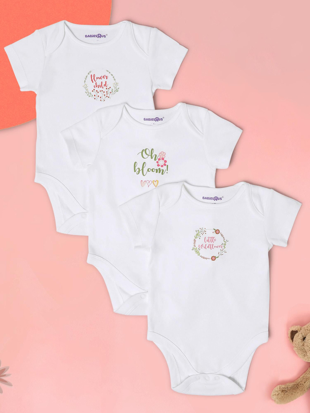Babies R Us Infant Girls Pack Of 3 Printed Cotton Bodysuit
