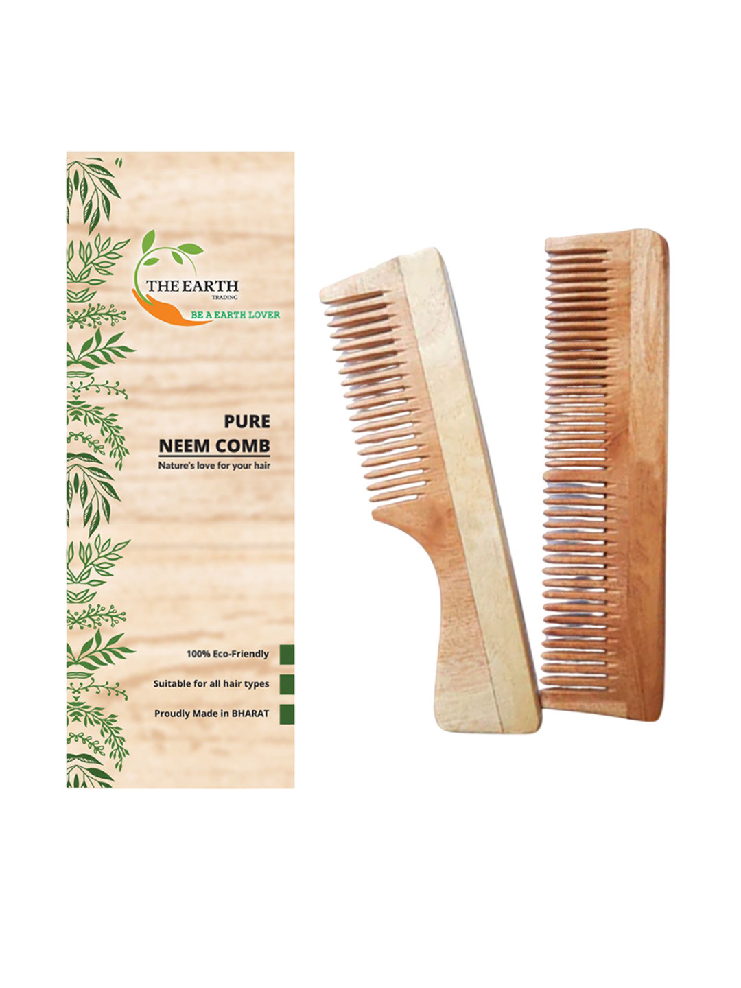 The Earth Trading Unisex Set Of 2 Natsbyte Pure Kacchi Neem Wooden Comb - TET0010 Brown