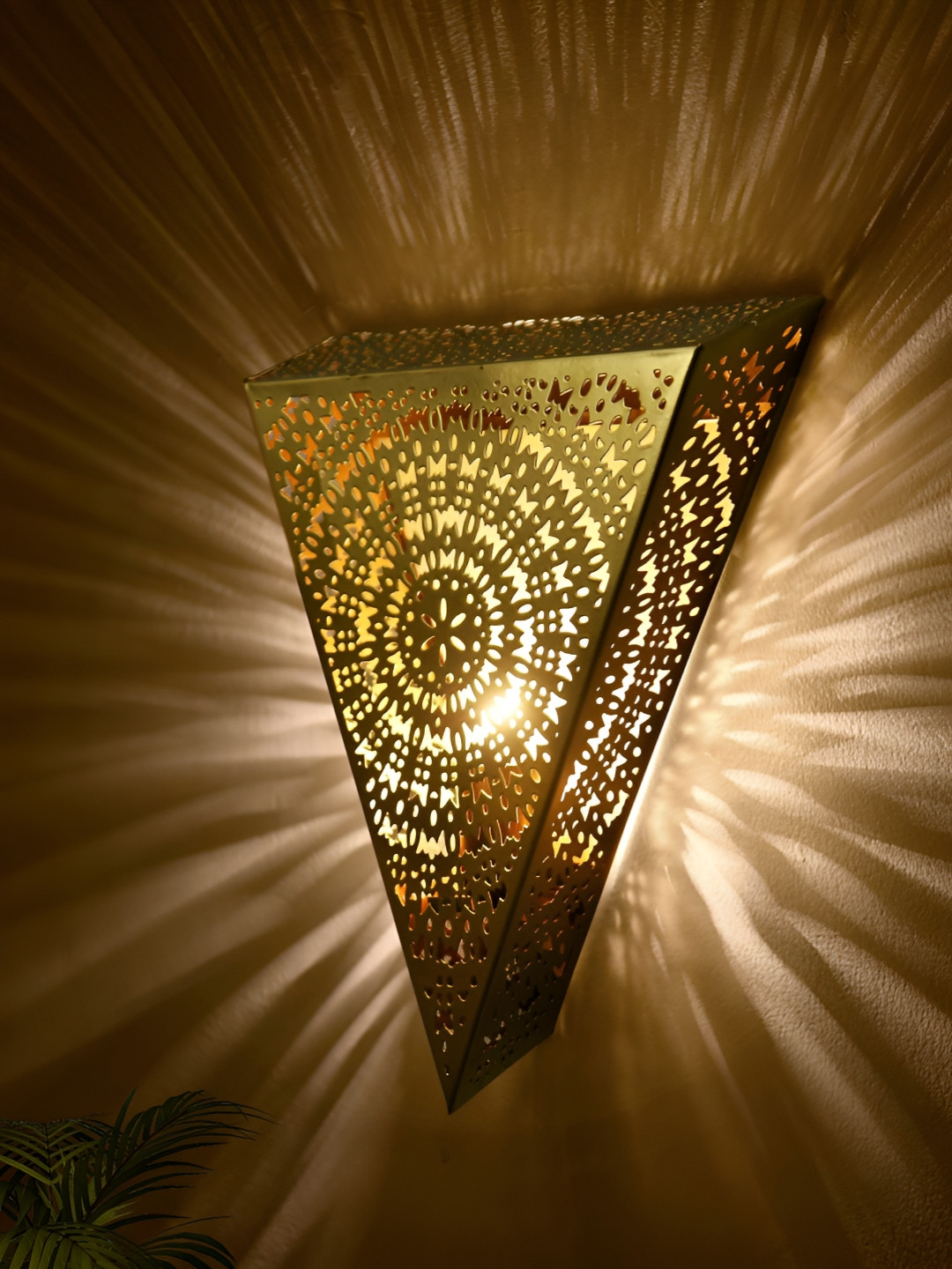 Homesake Gold-Toned Textured Metal Triangle Shaped Wall Lamp