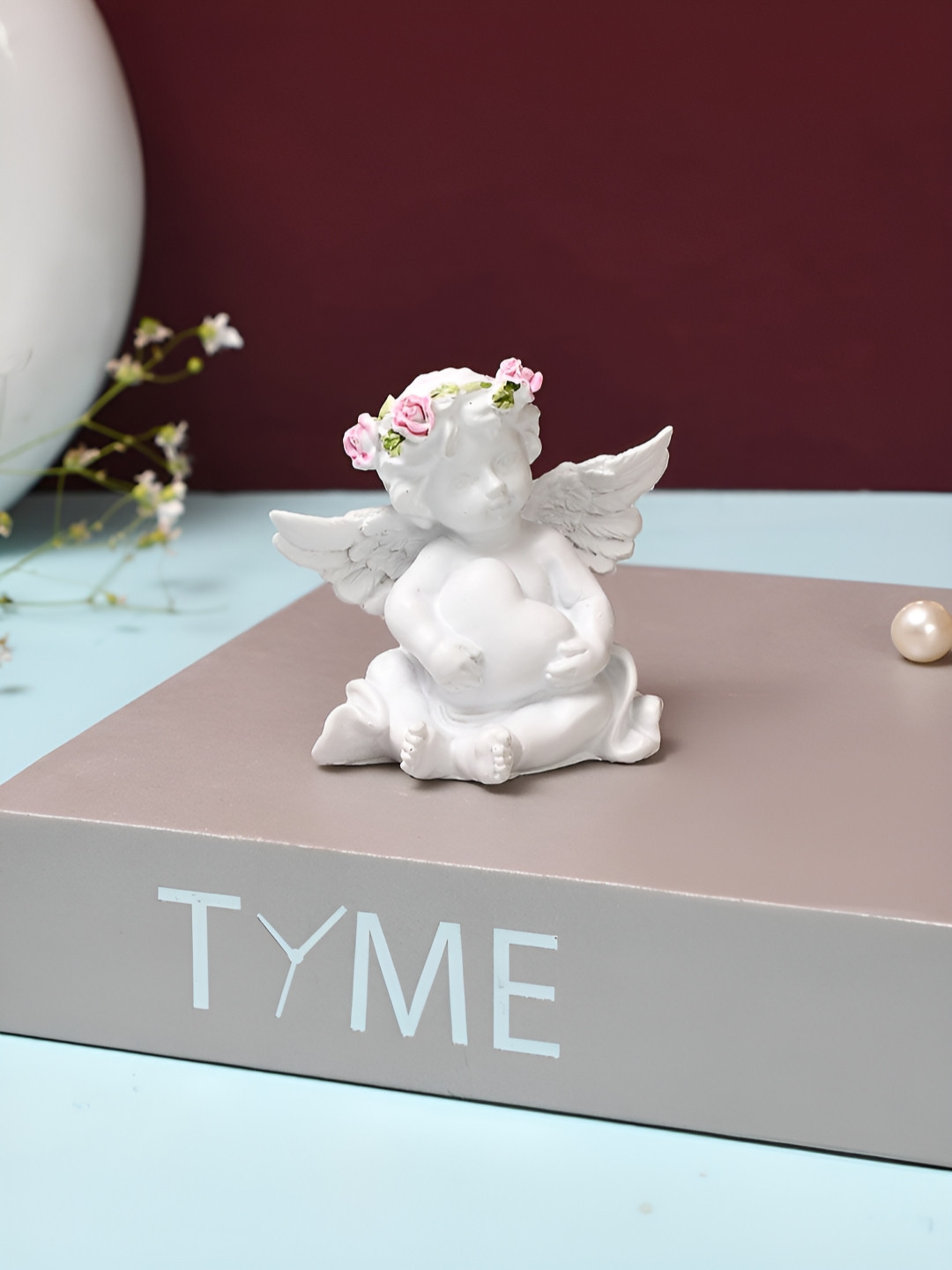 TAYHAA Angel with Heart Pink Polyresin Matte Living Room Small Showpiece - 2.6 Inches