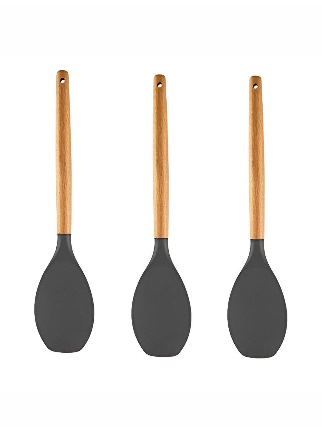 Baskety Grey 3 Pieces Wooden Handle Spoon Spatula