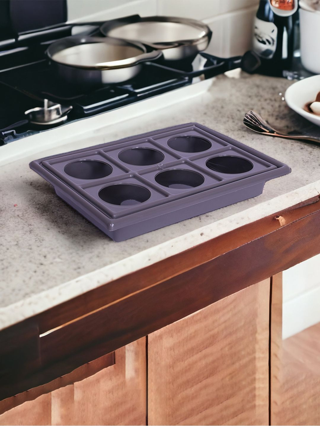 Kuber Industries Grey Serving Tray With 6 Glass Slots