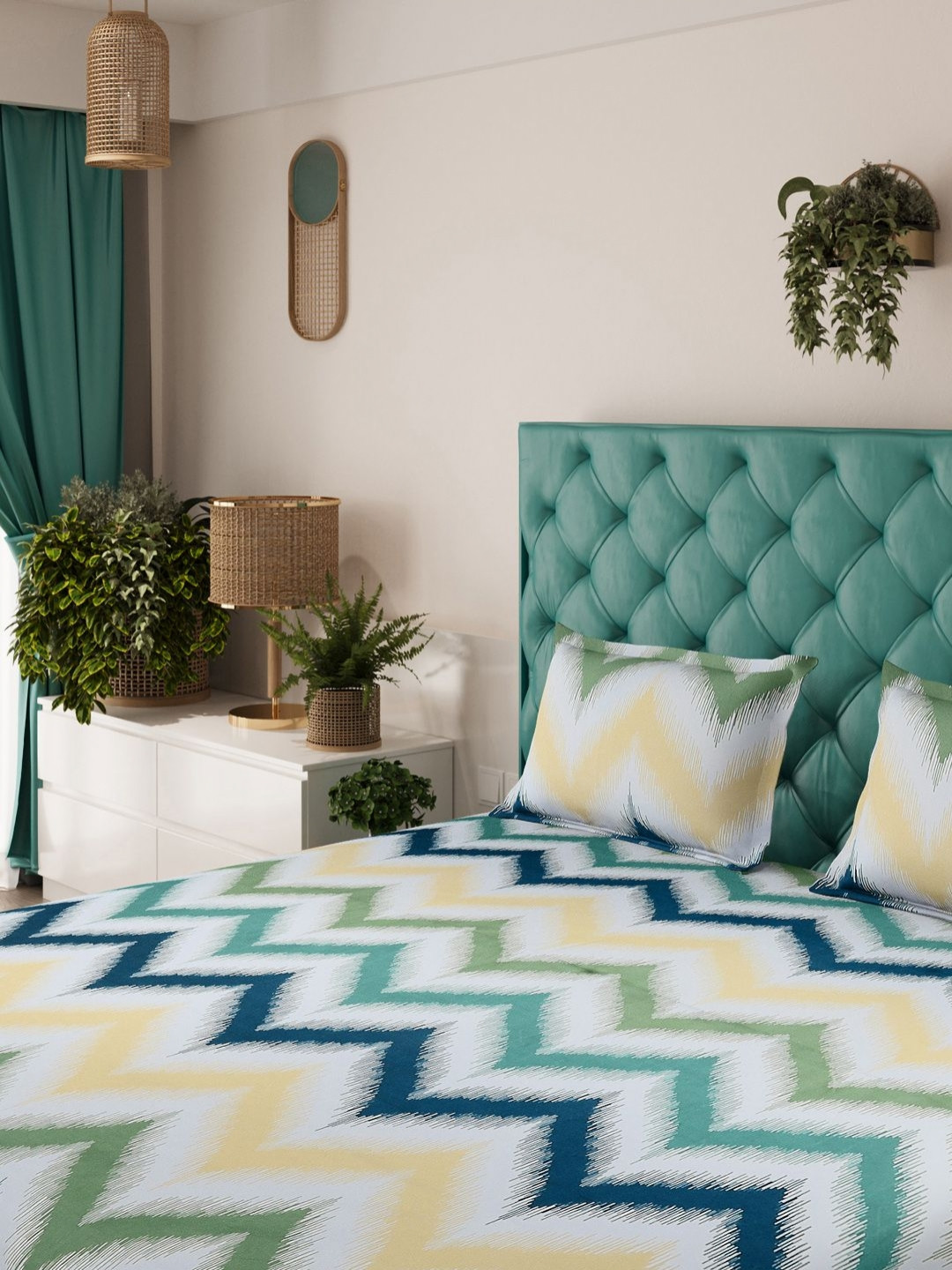 Status Contract Value Plus Blue Abstract Microfiber 144 TC King Coarse Bedsheet with 2 Pillow Covers-94 x 87 inches