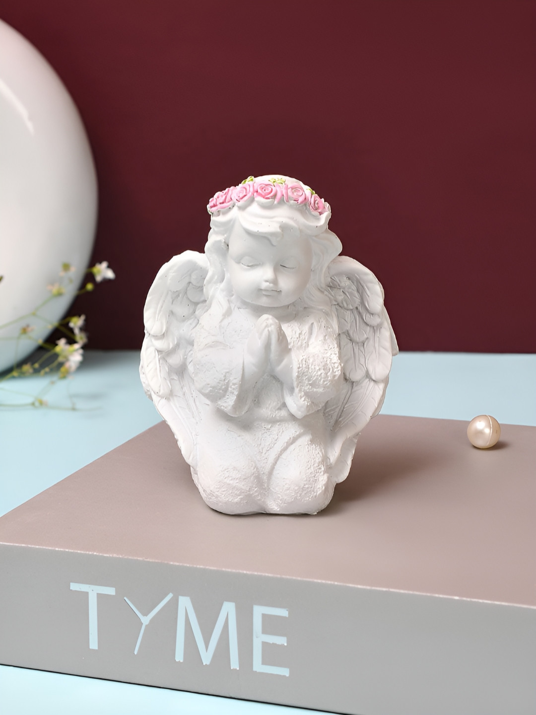 TAYHAA God Praying Angel Pink Polyresin Matte Living Room Small Showpiece - 3.9 Inches