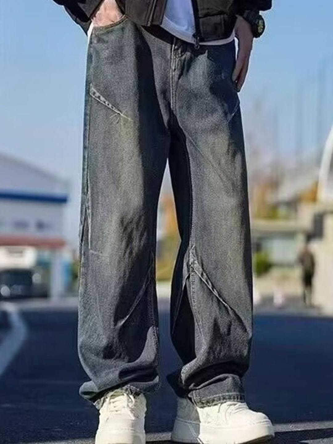 HERE&NOW Men Clean Look Baggy Jeans