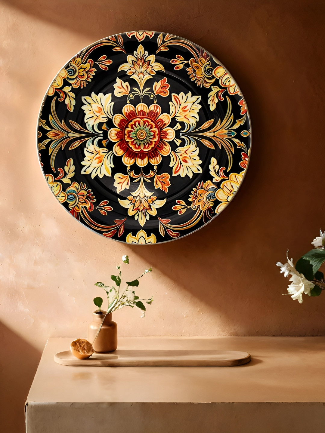 Aari Beyond Decor Floral Ceramic Glossy Hanging Hall Wall Plates-10In