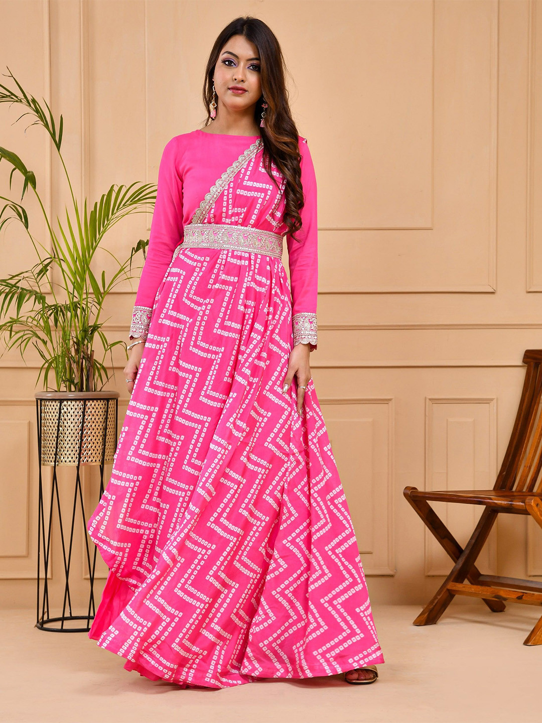 DRESENCE Print Kimono Sleeve Georgette Maxi Dress