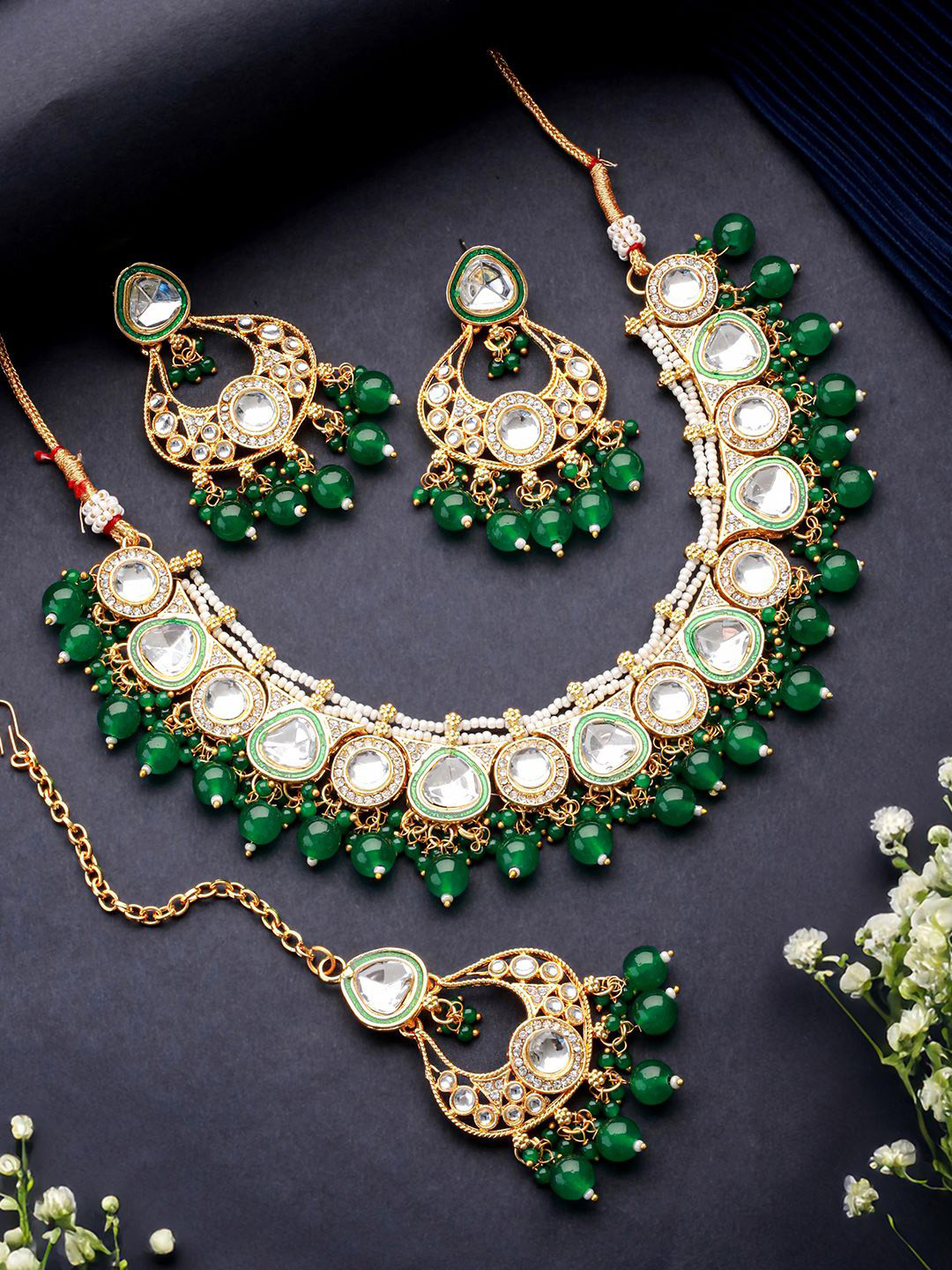 Anouk Gold-Plated Stones-Studded & Beded Jewellery Set