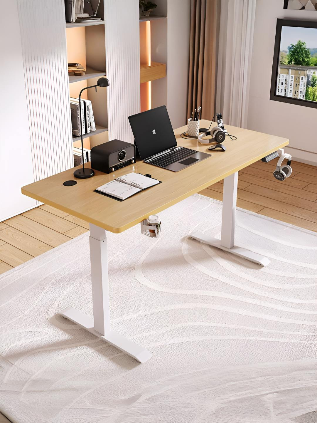 The Better Home Brown & White Wooden Electric Height Adjustable Gaming Desk Study Table